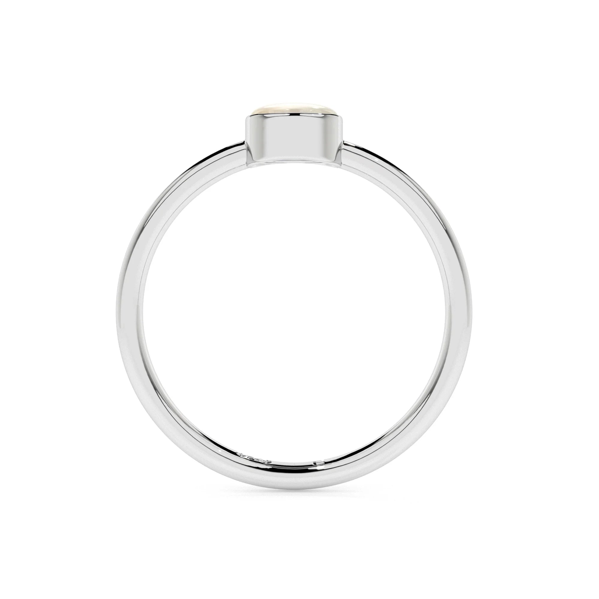 rainbow moonstone round cab stackable bezel-set ring