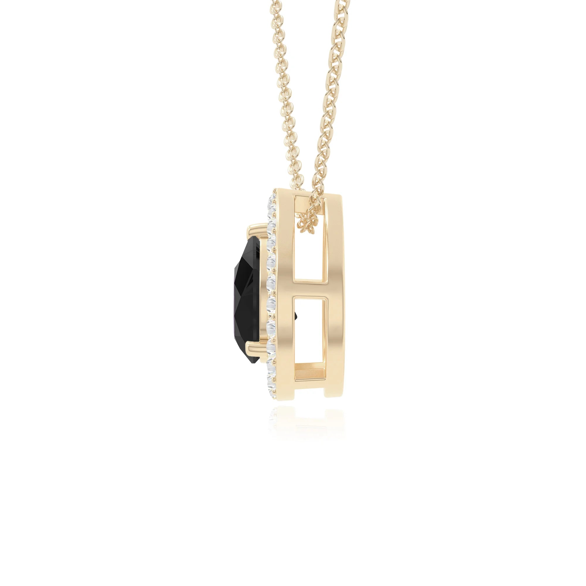 natural black-onyx solitaire halo necklaces in yellow gold vermeil 