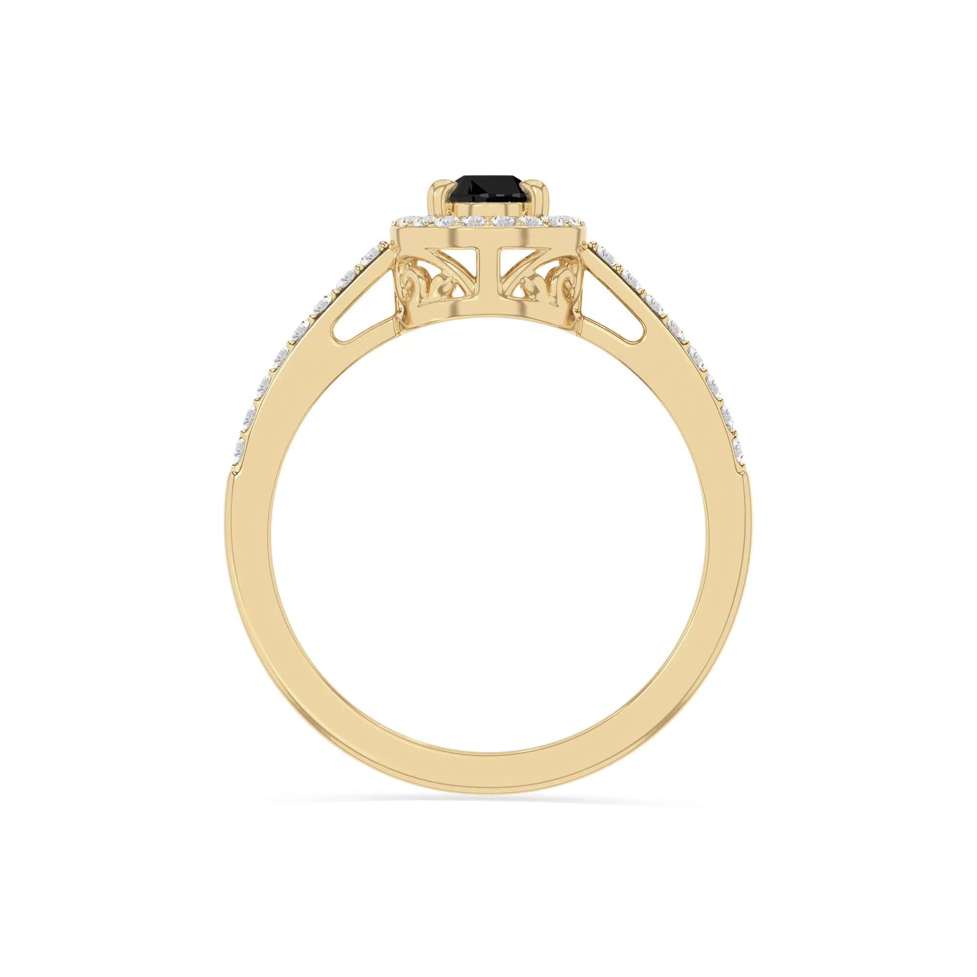 natural black onyx solitaire halo engagement rings in yellow gold vermeil