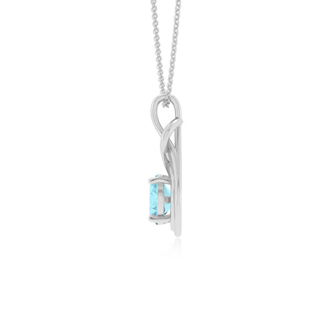 lab grown aquamarine round shape solitaire infinity knot pendant necklace