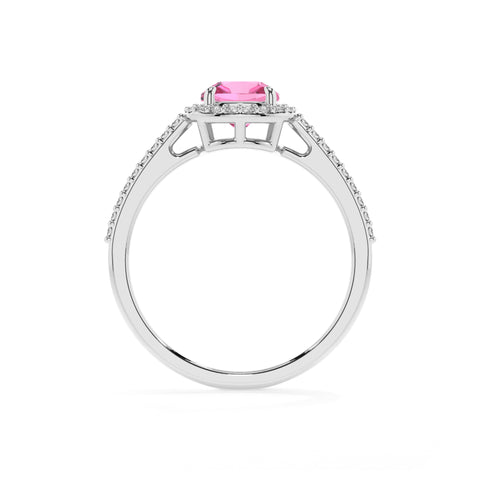 lab-grown pink-sapphire cushion half eterity halo solitaire engagement ring