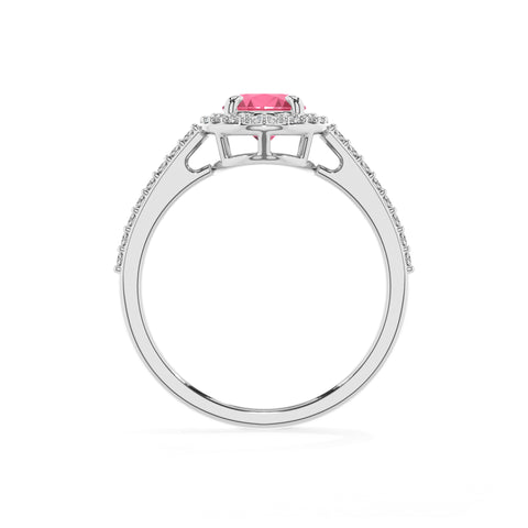 lab-grown pink-tourmaline oval half eterity halo solitaire engagement ring