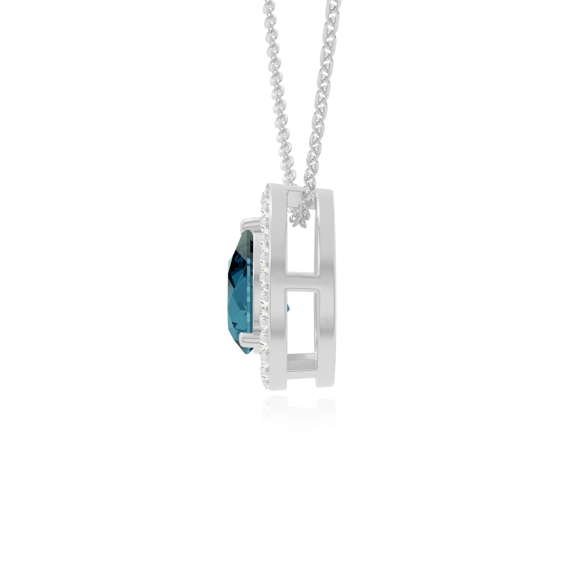 natural london-blue-topaz solitaire halo necklaces in sterling silver 