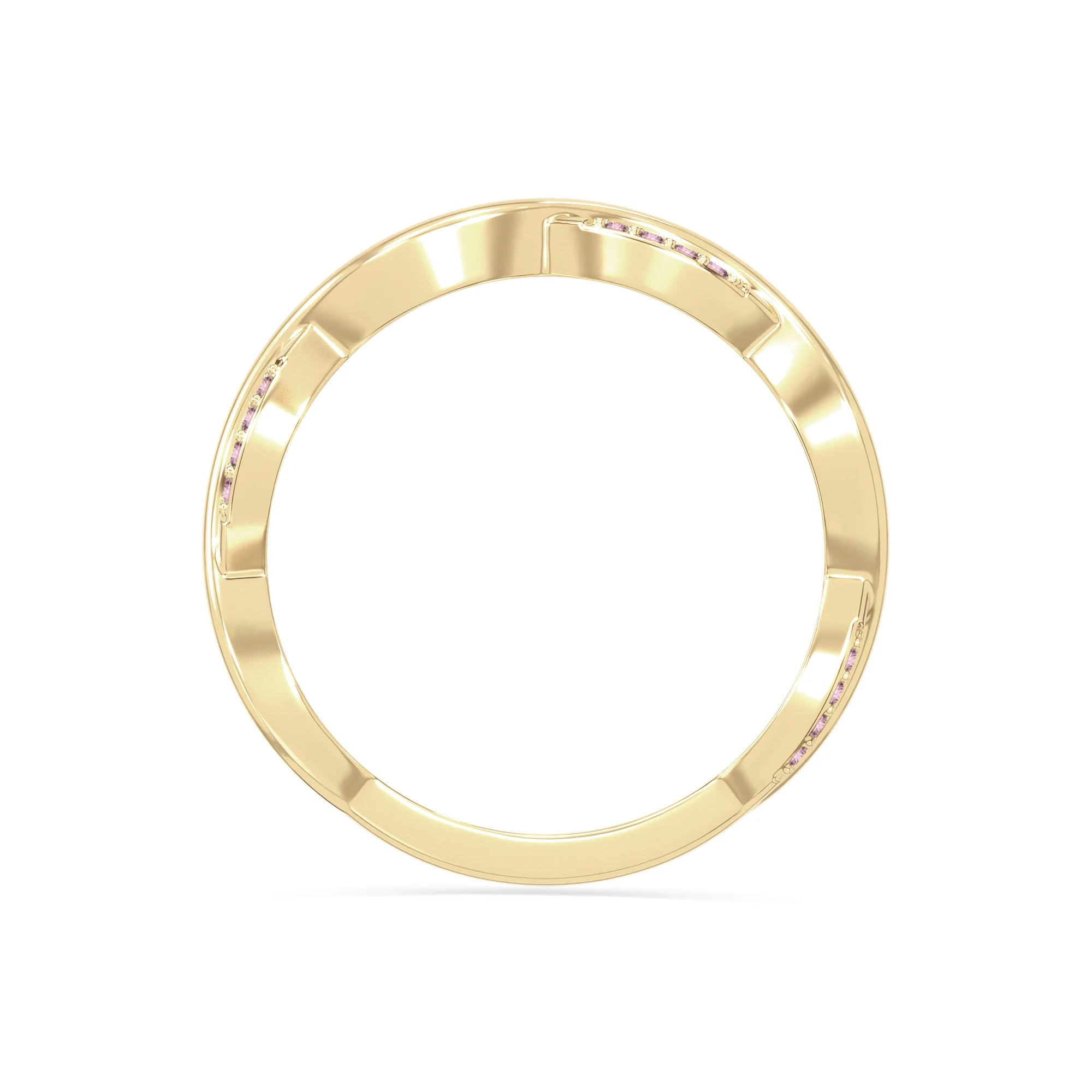 natural pink tourmaline twisted wedding band rings in yellow gold vermeil