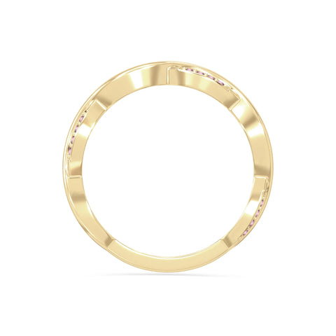 natural pink tourmaline twisted wedding band rings in yellow gold vermeil
