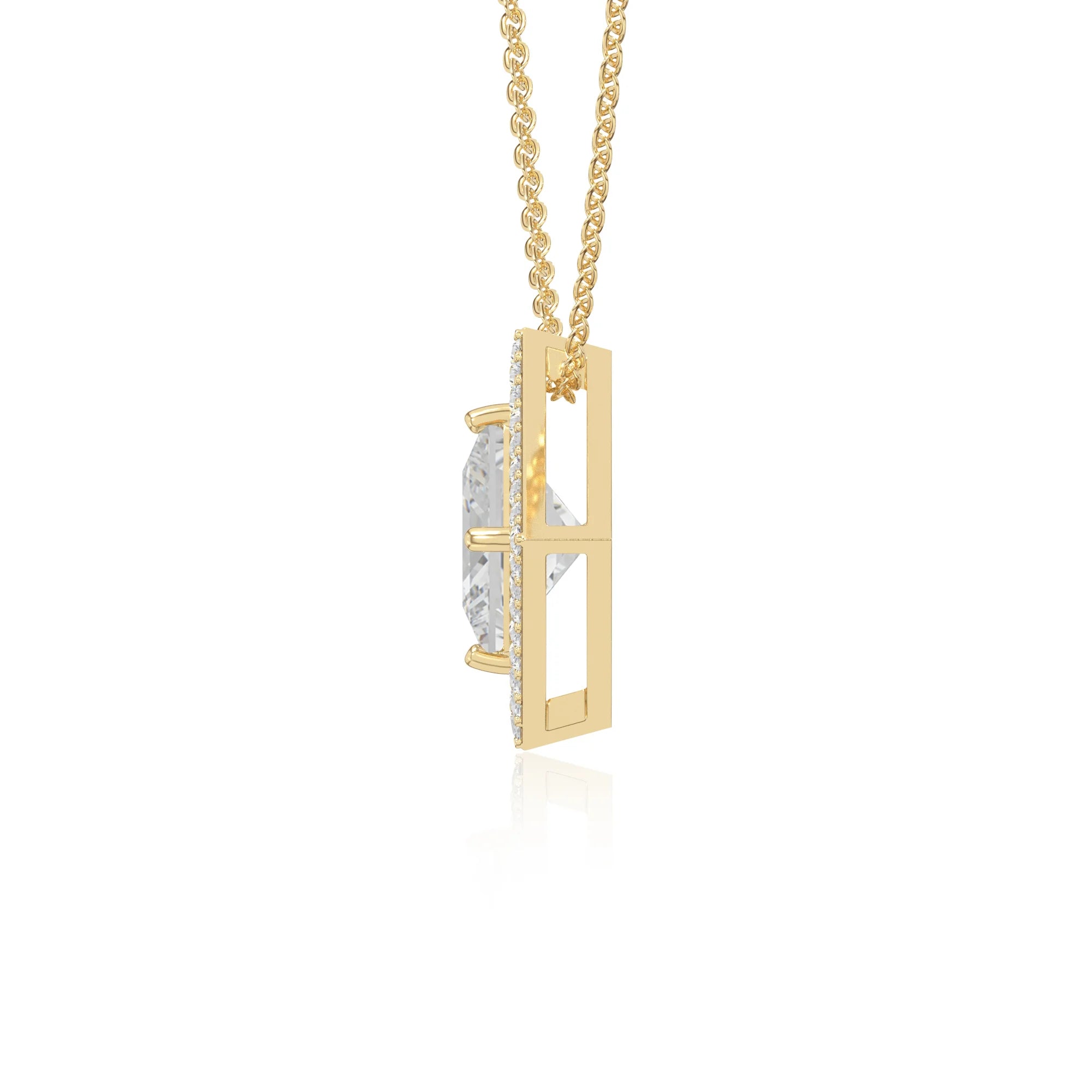 moissanite solitaire halo necklaces in yellow gold vermeil 