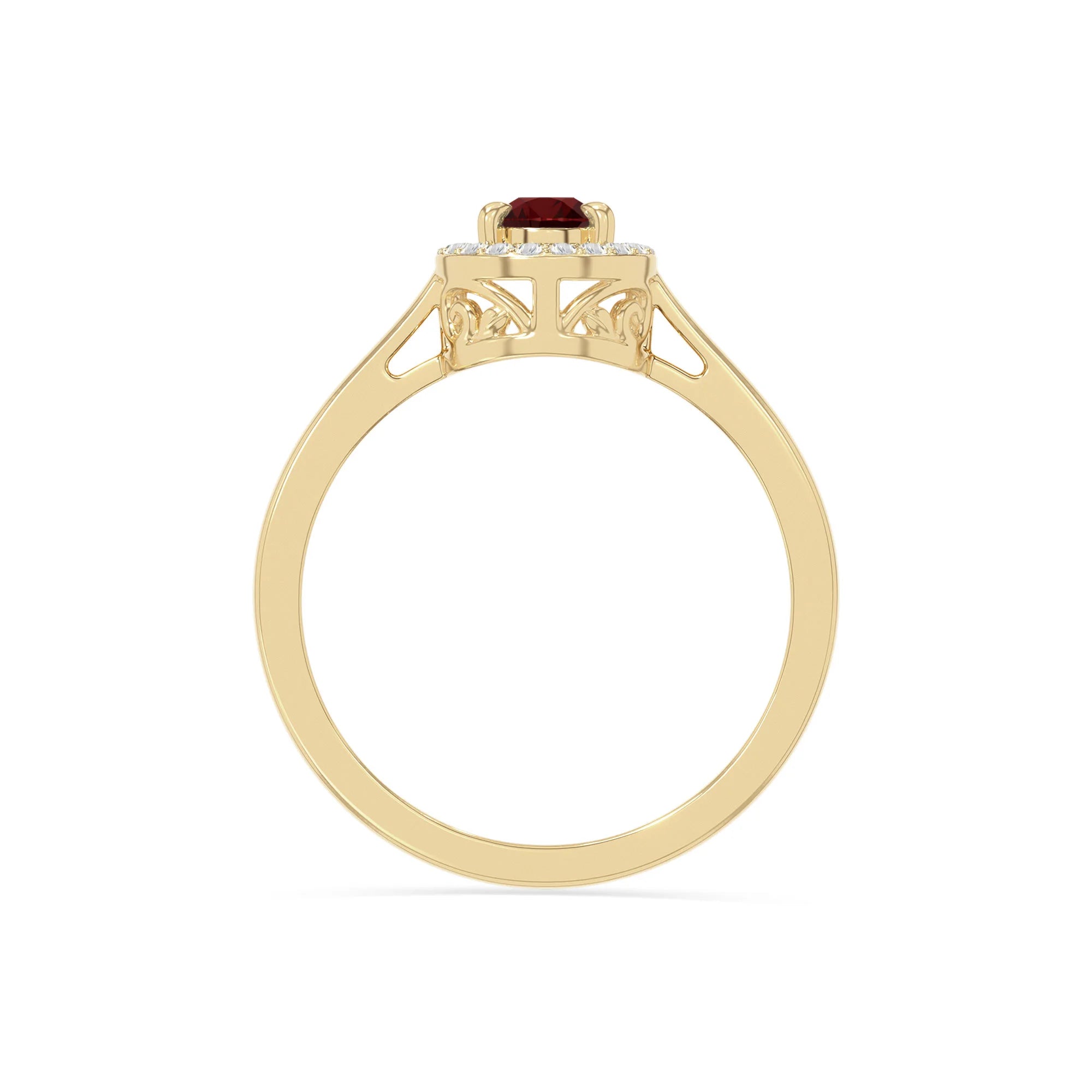 natural garnet solitaire halo engagement rings in yellow gold vermeil