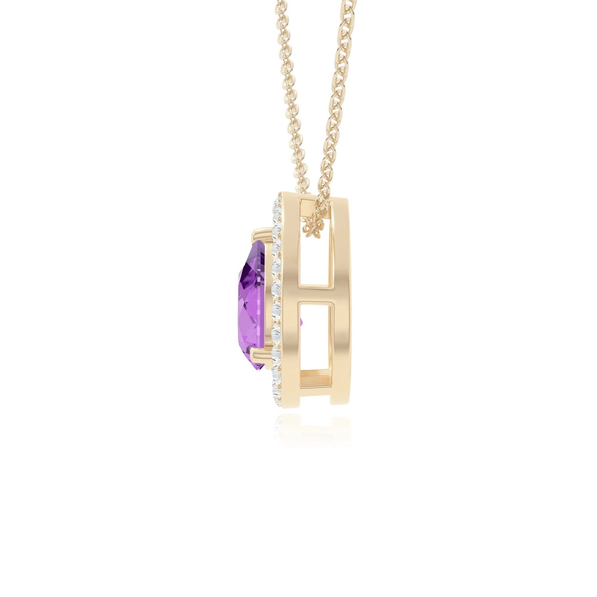 natural amethyst solitaire halo necklaces in yellow gold vermeil 