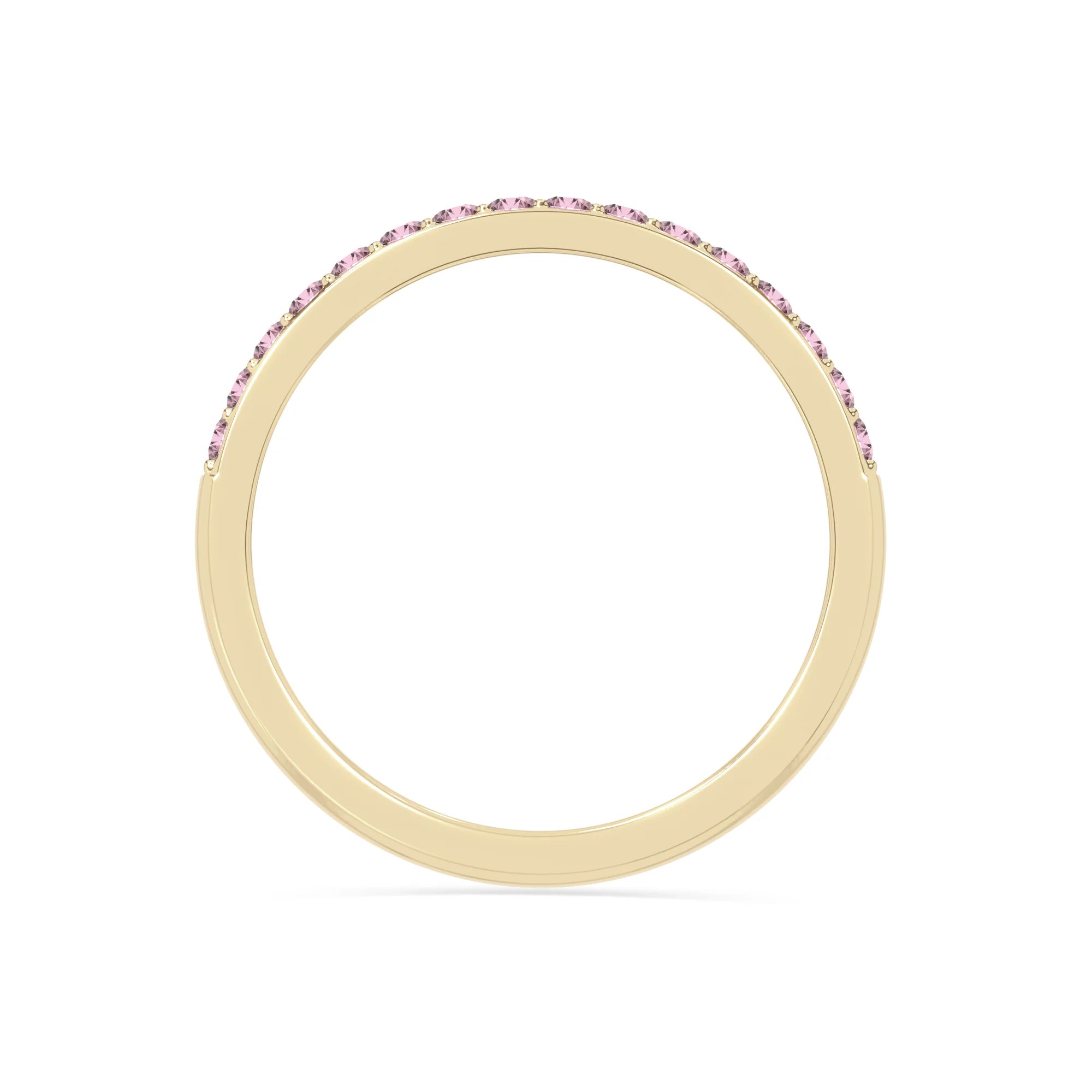 natural pink tourmaline half eternity band rings in yellow gold vermeil