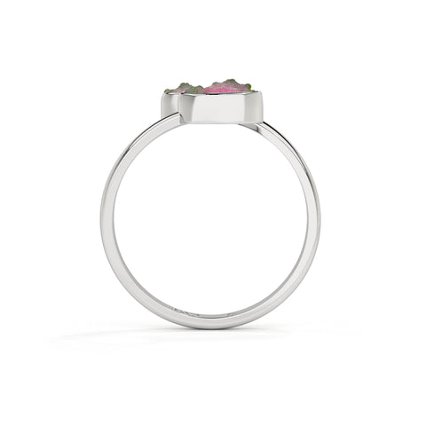 watermelon-tourmaline rough shape stackable bezel-set ring