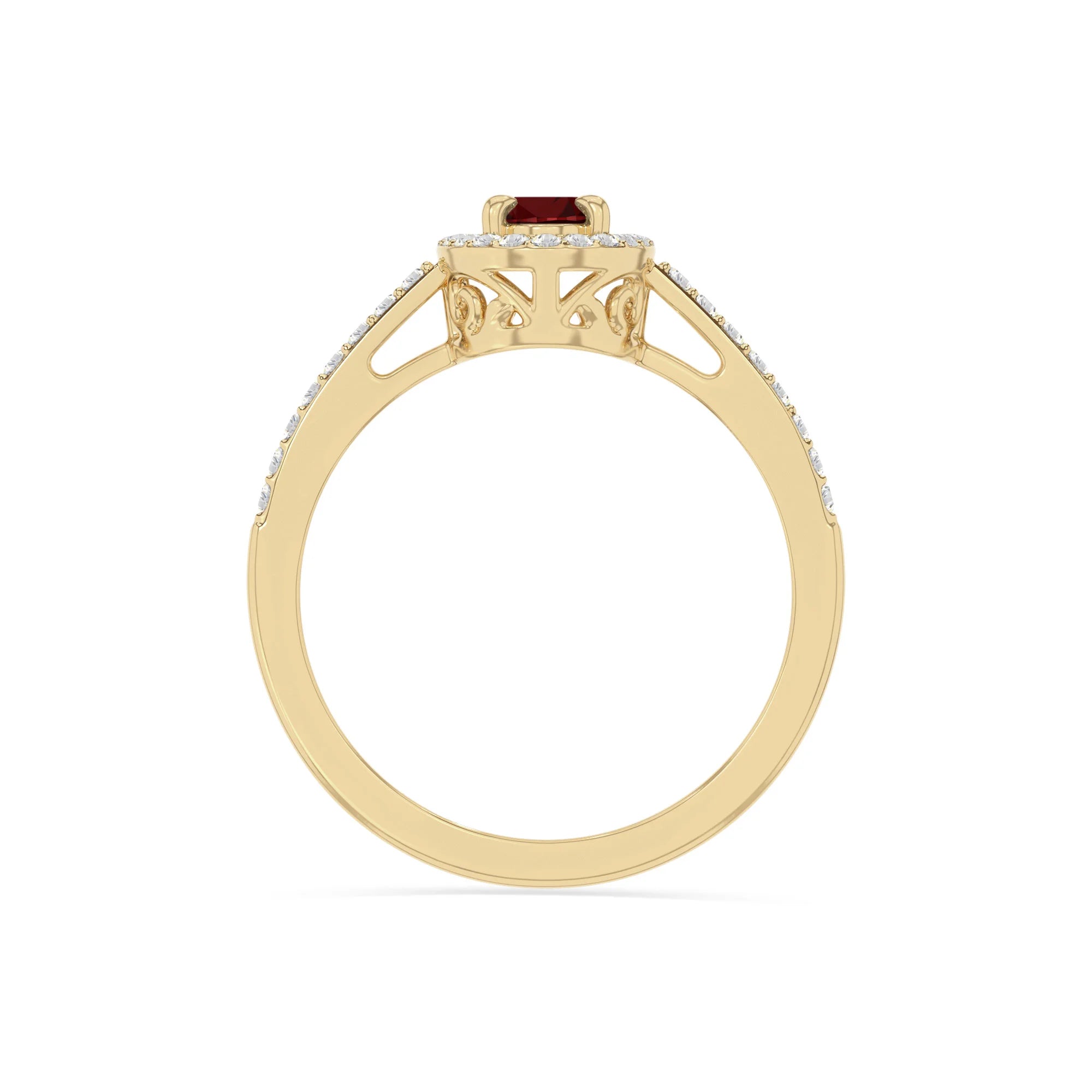natural garnet solitaire halo engagement rings in yellow gold vermeil