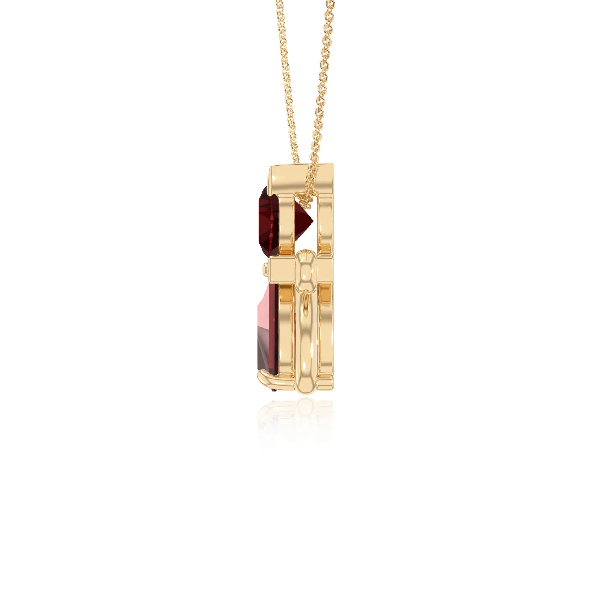 natural garnet heart in heart necklaces in yellow gold vermeil 