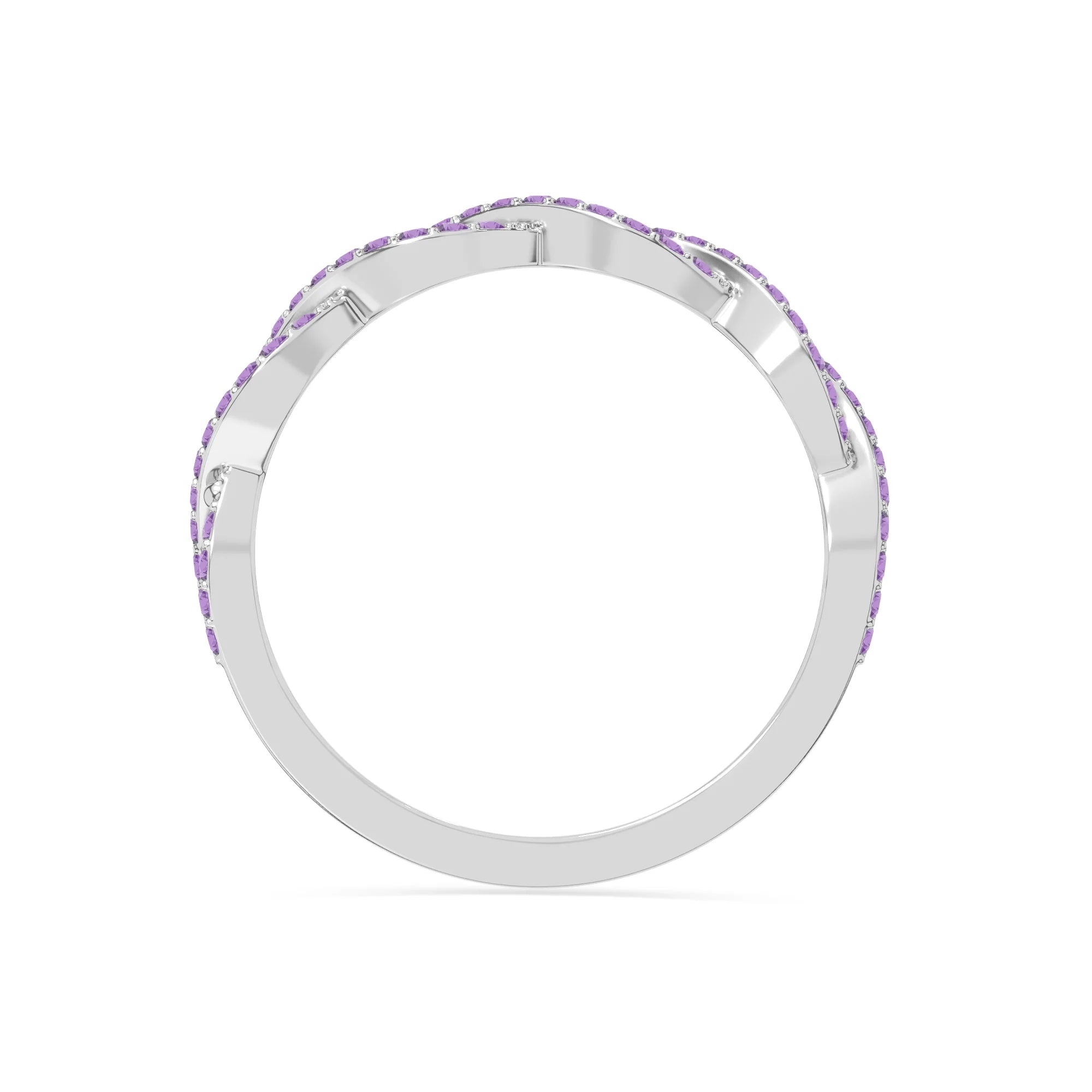 natural amethyst twisted wedding band rings in sterling silver 