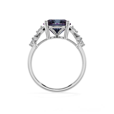 lab grown alexandrite round criss cross solitaire engagement ring