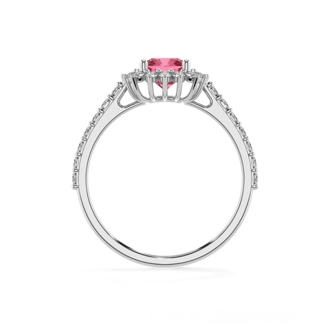 lab-grown pink-tourmaline cushion half eterity halo solitaire engagement ring