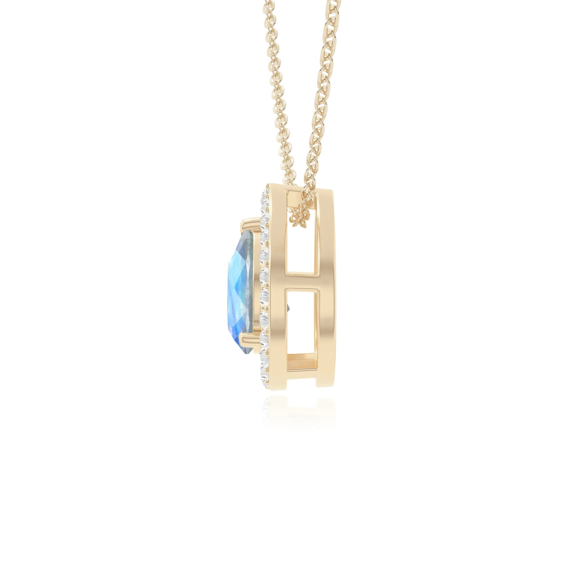 natural labradorite solitaire halo necklaces in yellow gold vermeil 