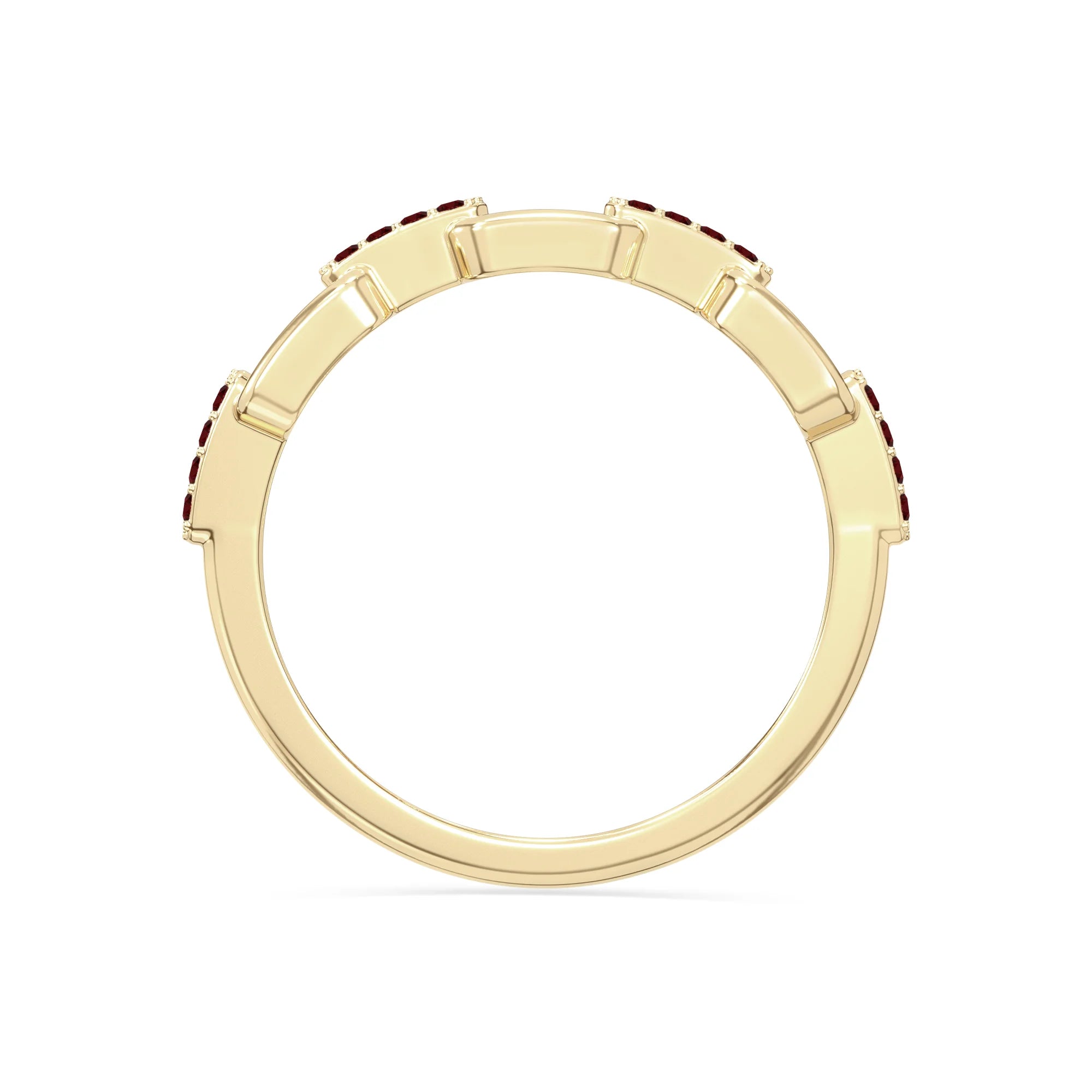 natural garnet interlocking wedding band rings in yellow gold vermeil