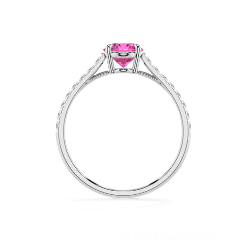 lab-grown pink-sapphire oval half eterity solitaire engagement ring