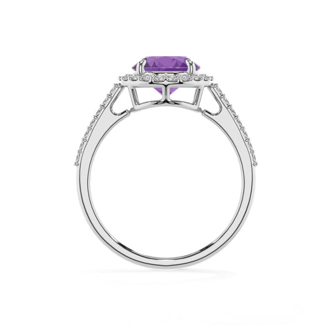 lab grown amethyst round half eterity halo solitaire engagement ring