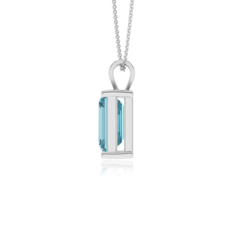 lab grown aquamarine emerald-cut shape solitaire v-bale pendant necklace