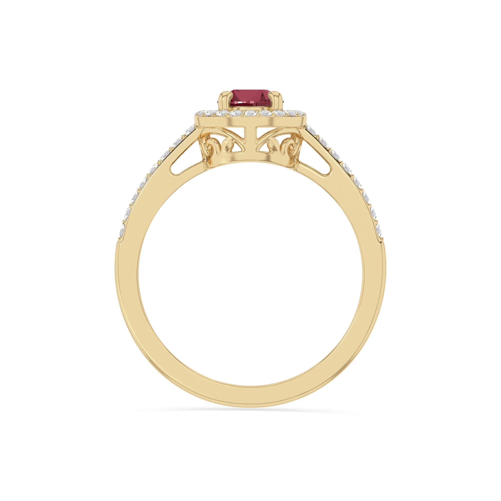 natural ruby solitaire halo engagement rings in yellow gold vermeil