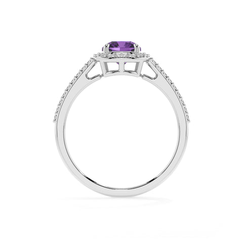 lab grown amethyst cushion half eterity halo solitaire engagement ring