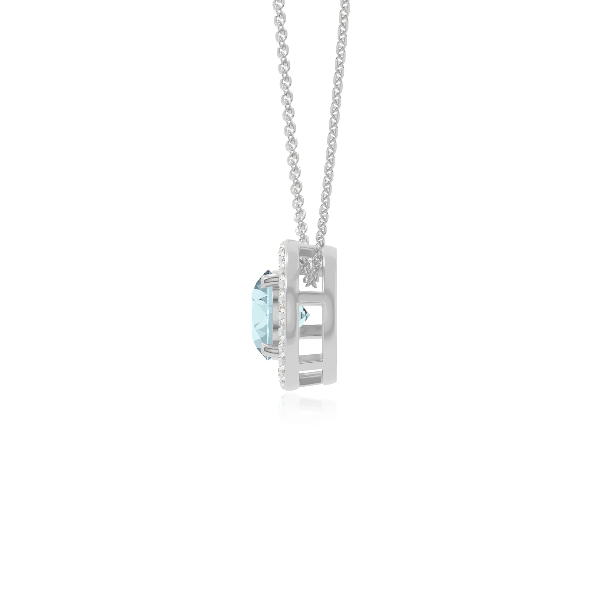 natural aquamarine solitaire halo necklaces in sterling silver 