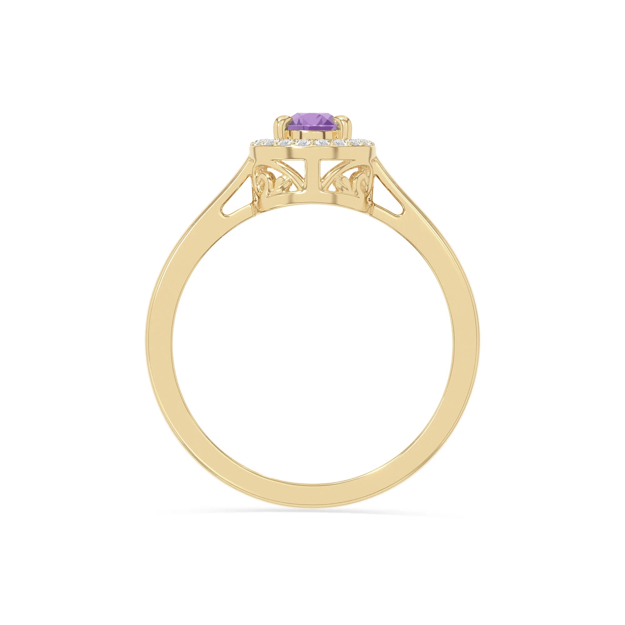 natural amethyst solitaire halo engagement rings in yellow gold vermeil