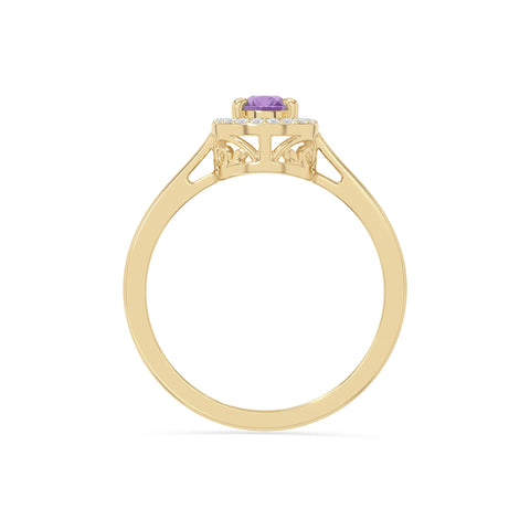 natural amethyst solitaire halo engagement rings in yellow gold vermeil