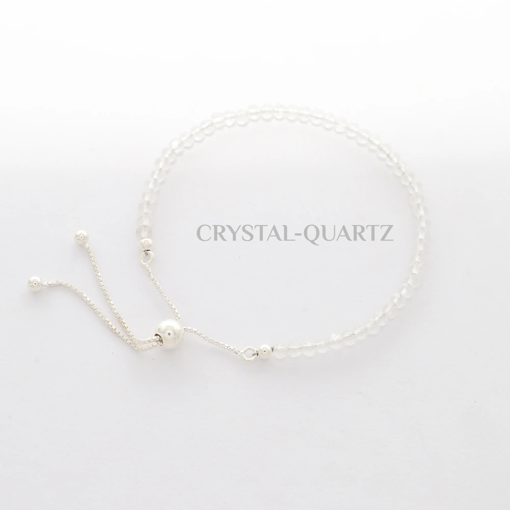 natural crystal-quartz round shape bolo bracelet