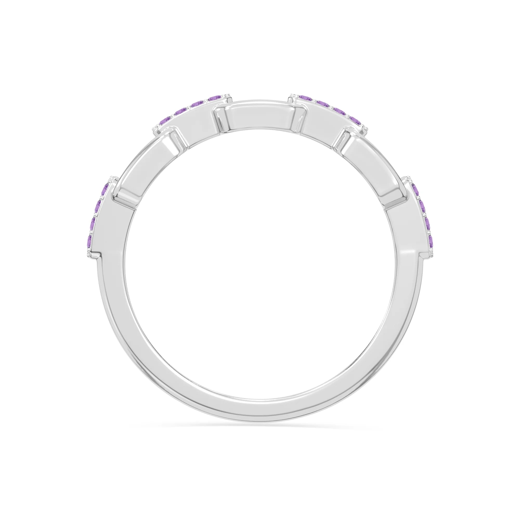 natural amethyst interlocking wedding band rings in sterling silver 