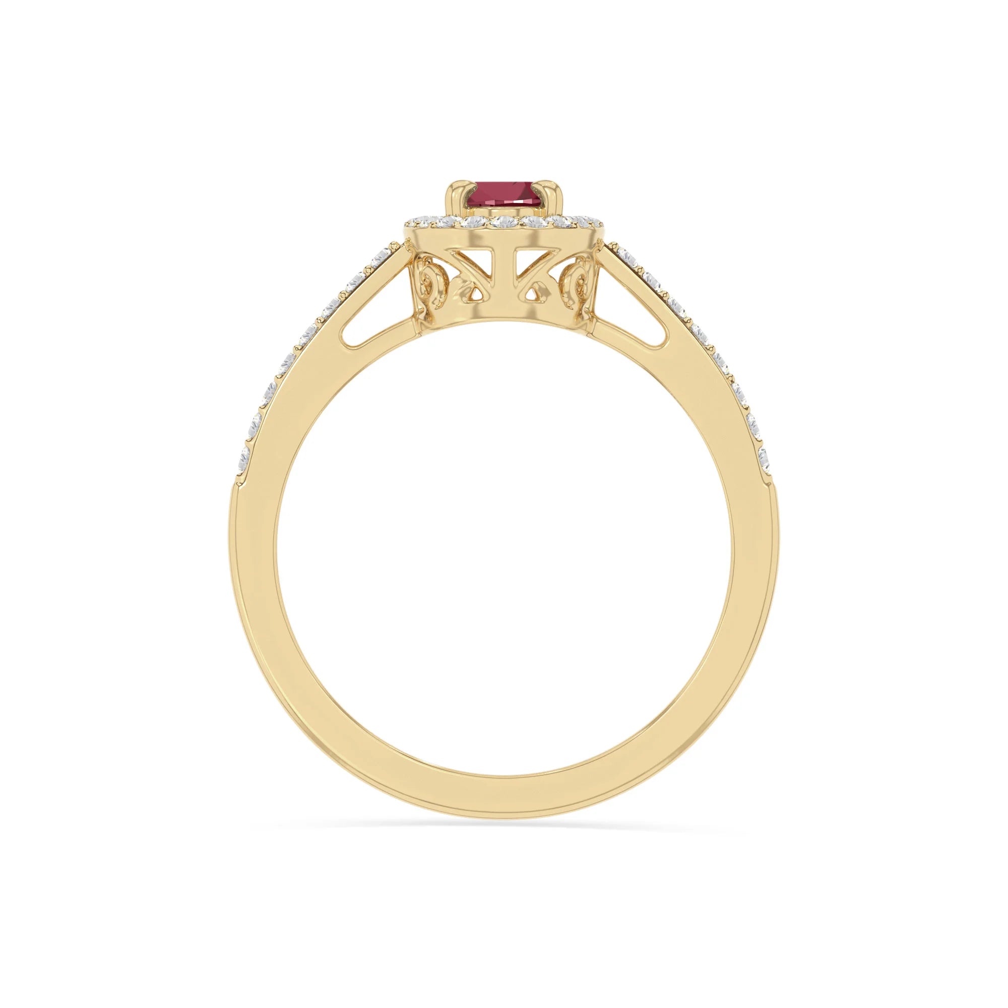 natural ruby solitaire halo engagement rings in yellow gold vermeil