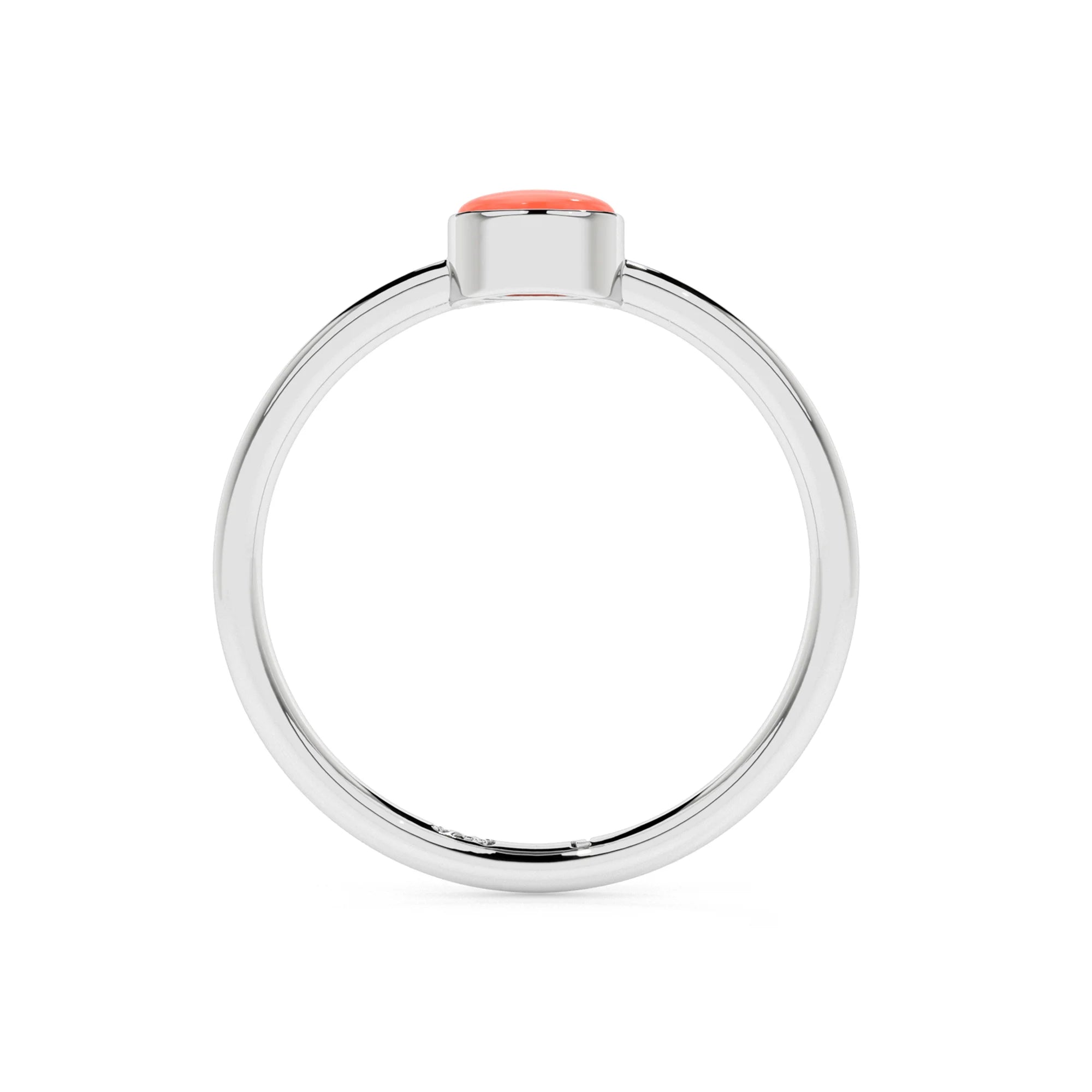 red coral round cab stackable bezel-set ring