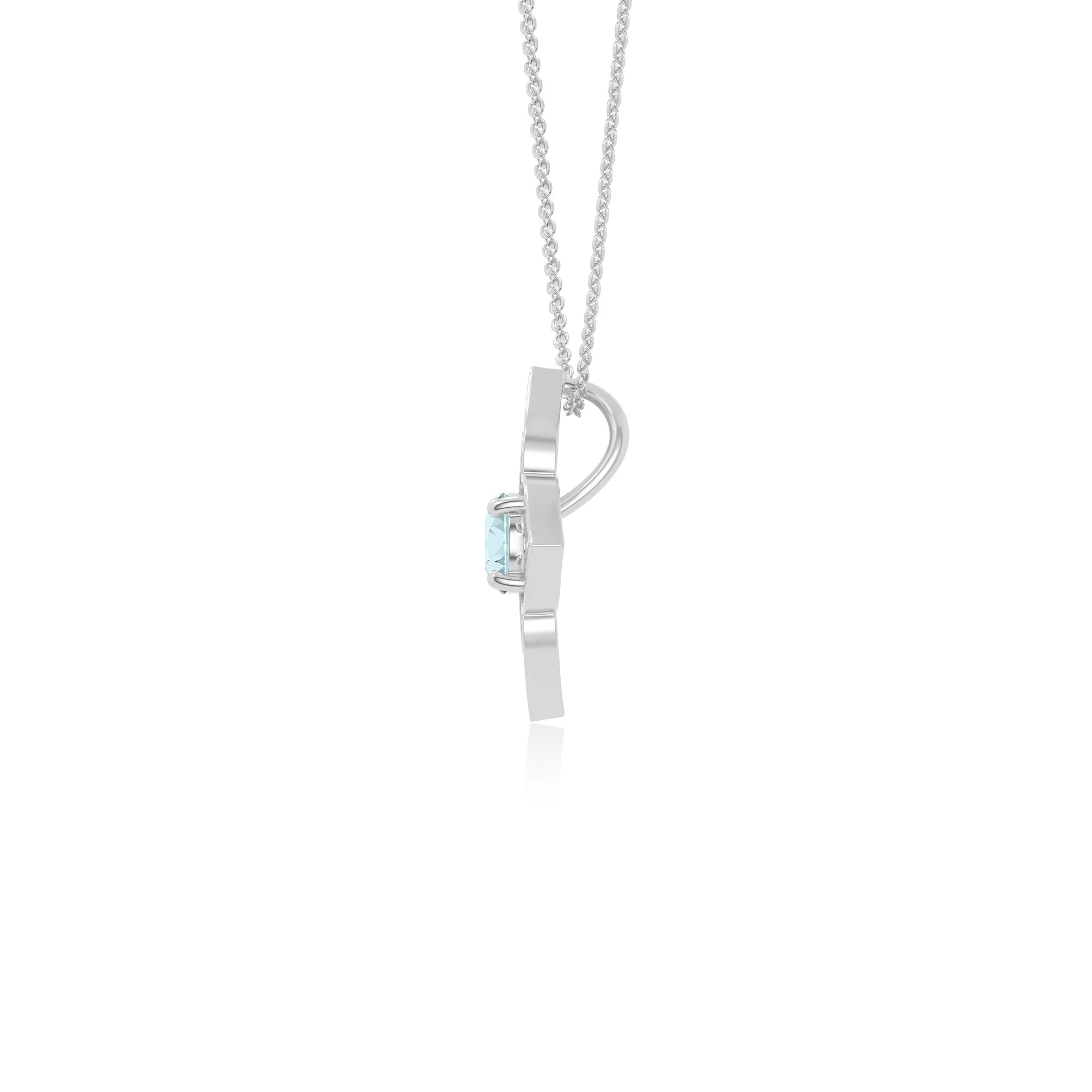 natural aquamarine 4 petal flower necklaces in sterling silver 