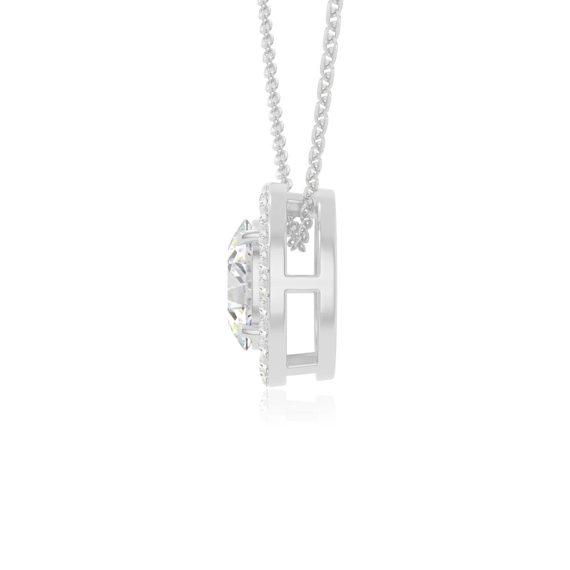 moissanite solitaire halo necklaces in sterling silver 