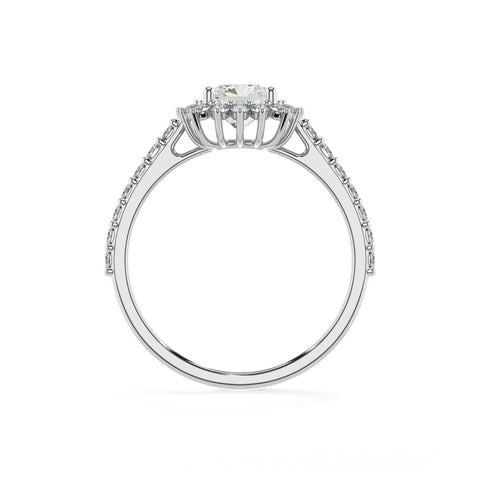 lab-grown moissanite cushion half eterity halo solitaire engagement ring