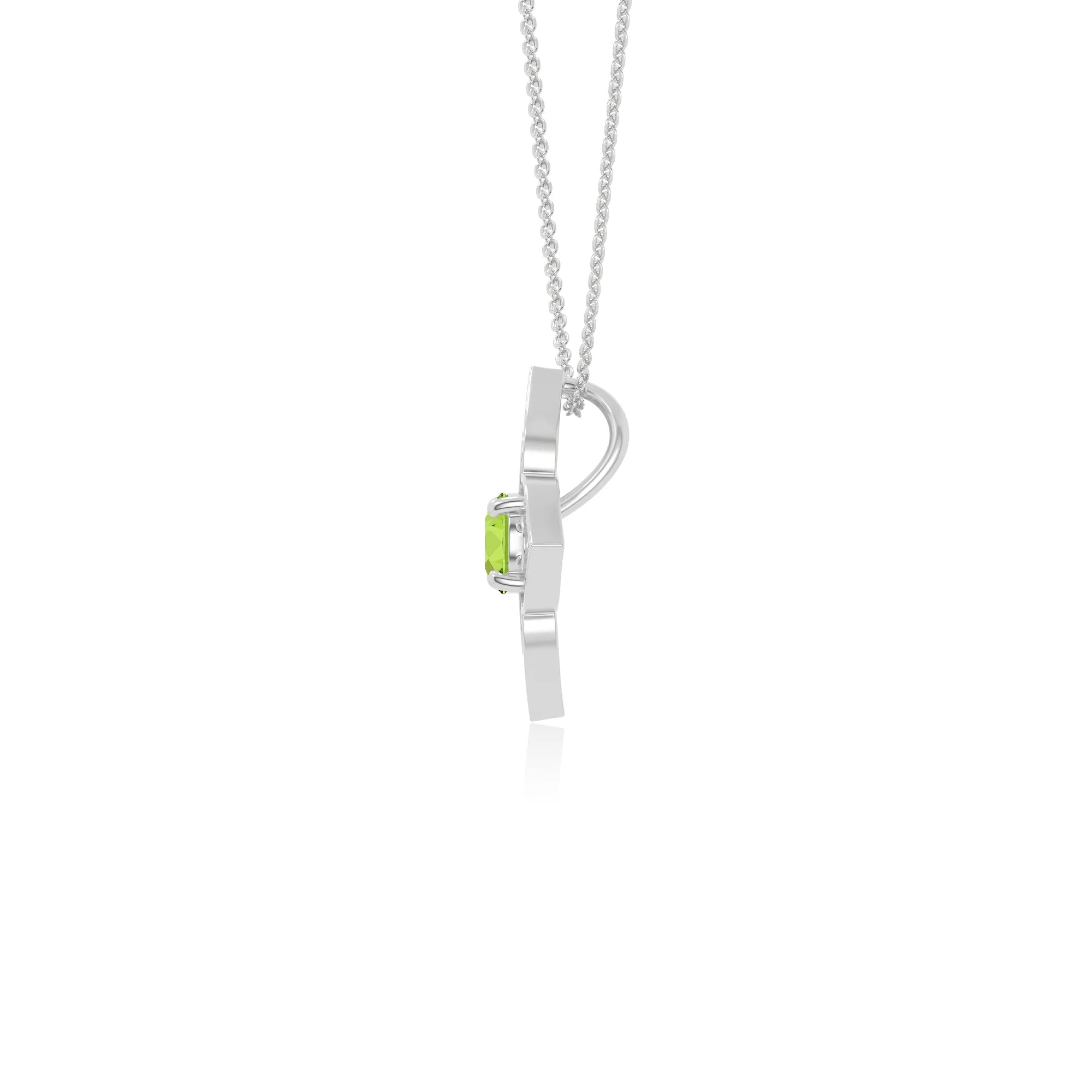 peridot 4 petal flower necklaces in sterling silver 
