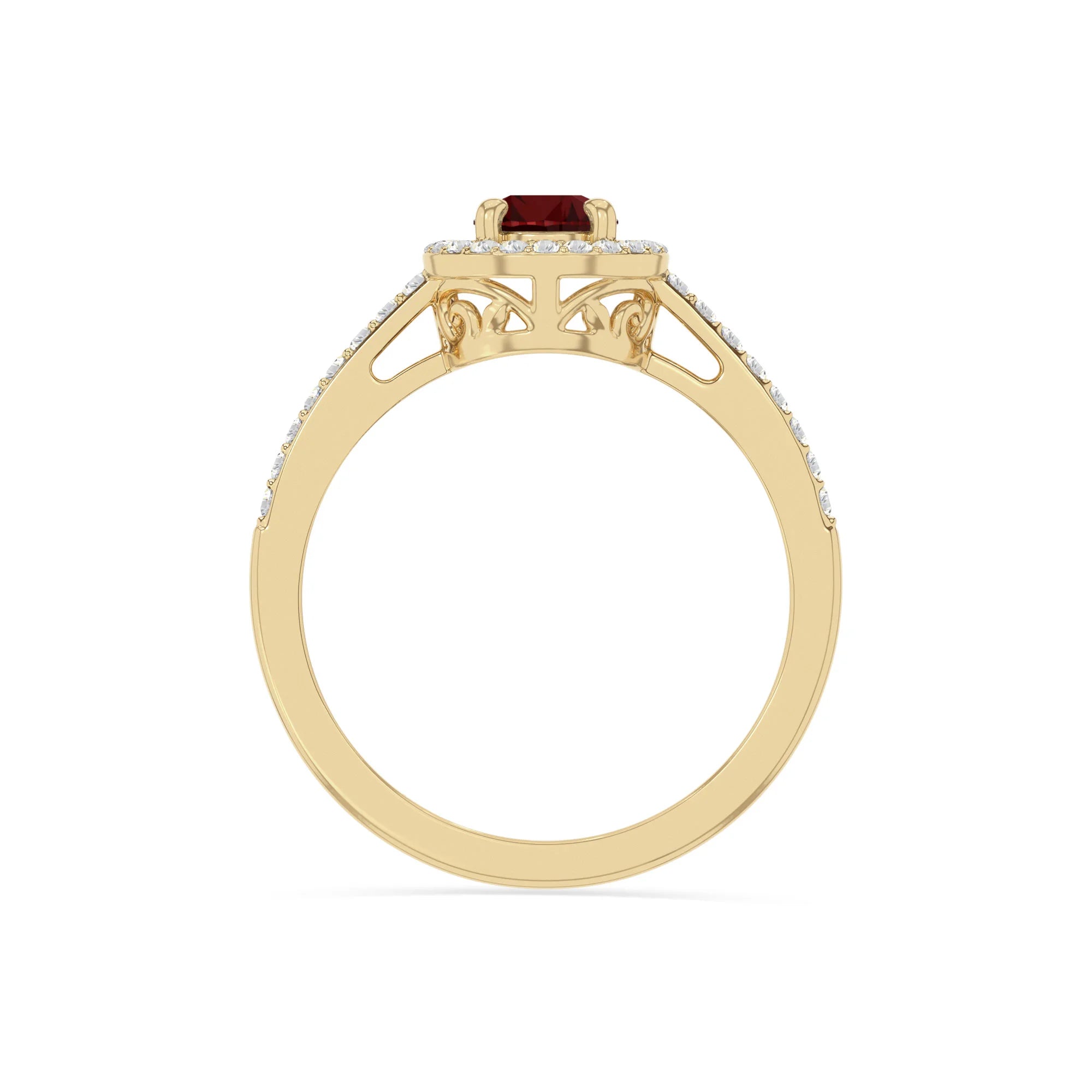 natural garnet solitaire halo engagement rings in yellow gold vermeil
