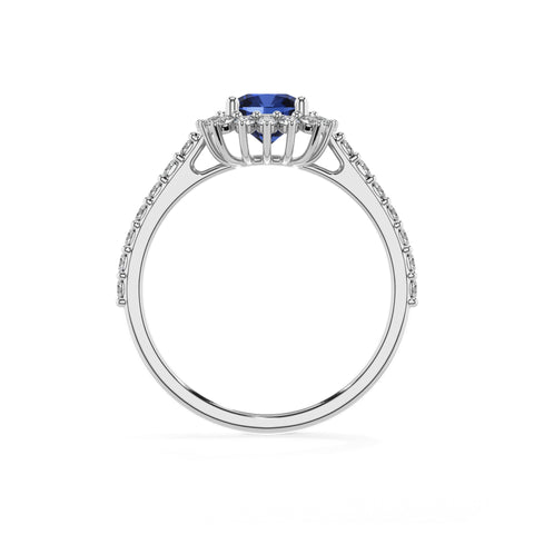 lab-grown blue-sapphire cushion half eterity halo solitaire engagement ring