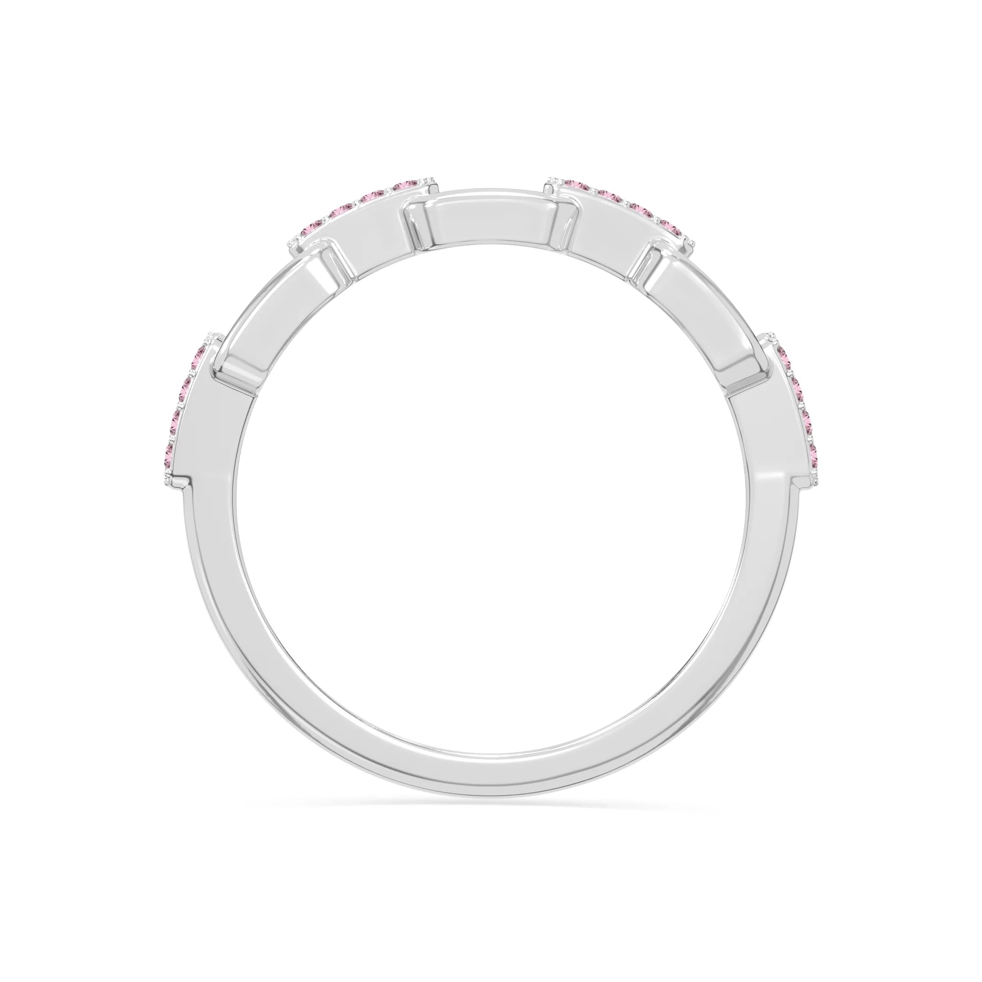 natural pink tourmaline interlocking wedding band rings in sterling silver 