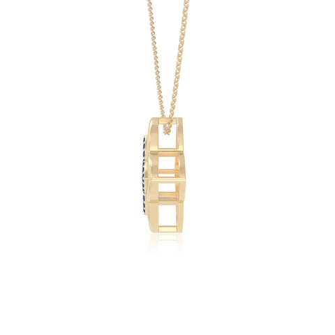natural blue-sapphire 4 petal flower necklaces in yellow gold vermeil 