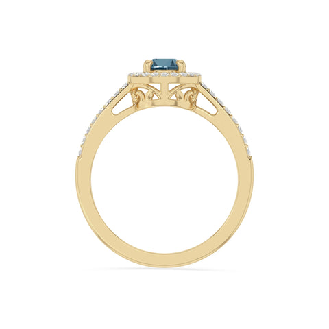natural london blue topaz solitaire halo engagement rings in yellow gold vermeil