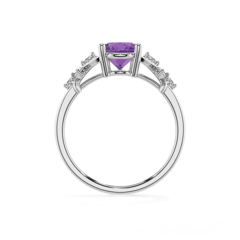 lab grown amethyst pear criss cross solitaire engagement ring