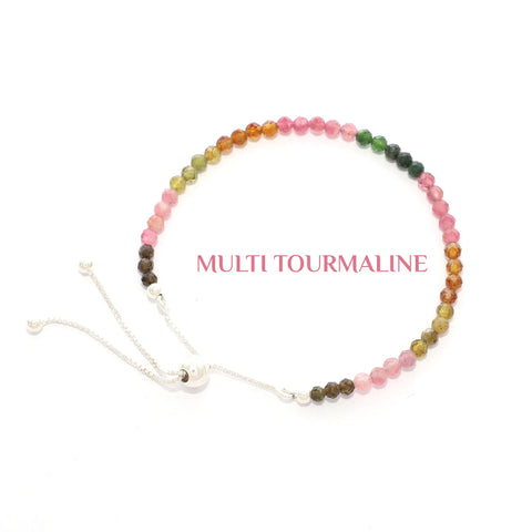 natural multi-tourmaline round shape bolo bracelet