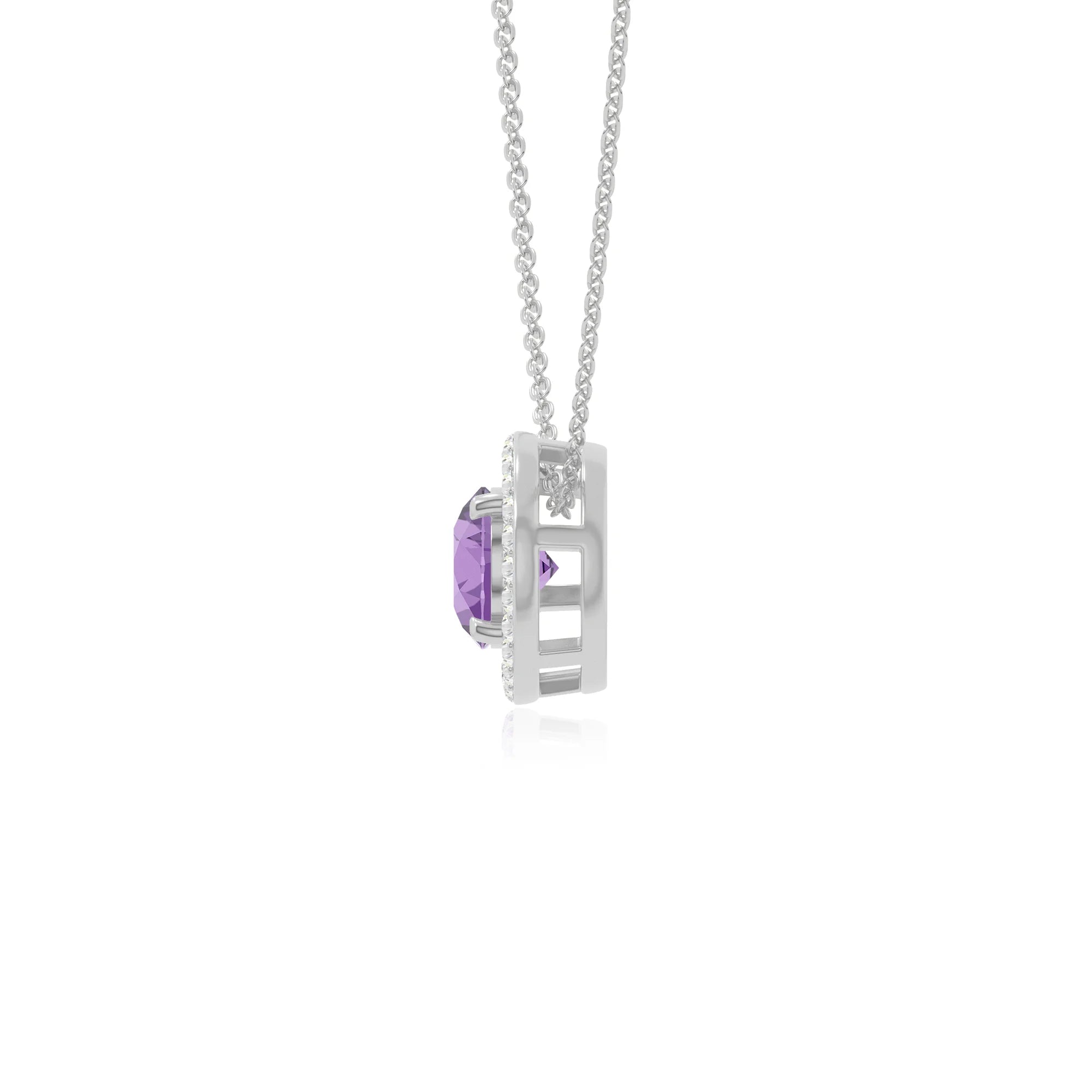 natural amethyst solitaire halo necklaces in sterling silver 