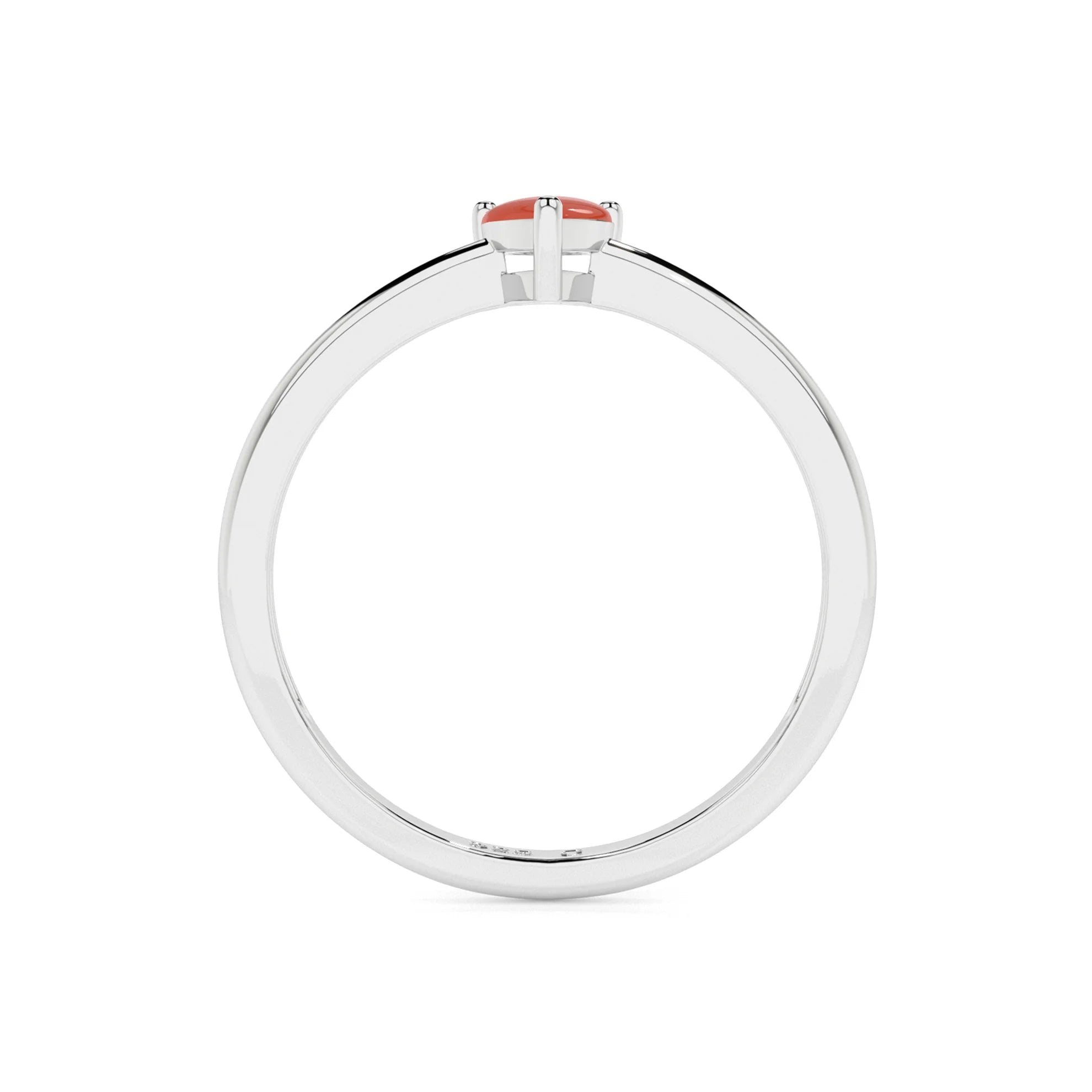 red coral pear cab stackable prong-set ring