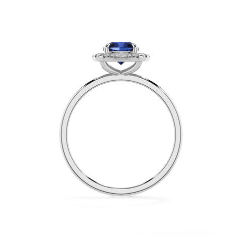 lab-grown blue-sapphire cushion halo solitaire engagement ring