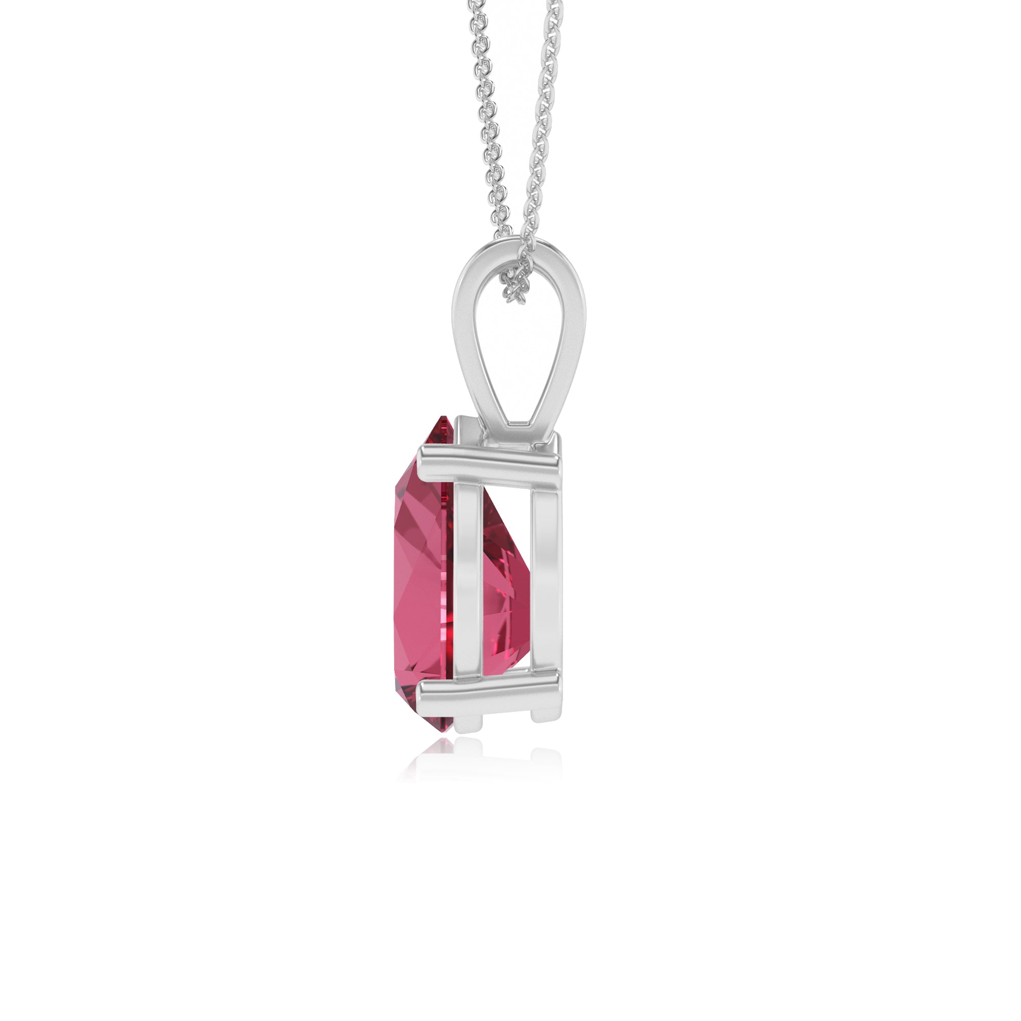 lab grown pink-tourmaline pear shape solitaire v-bale pendant necklace