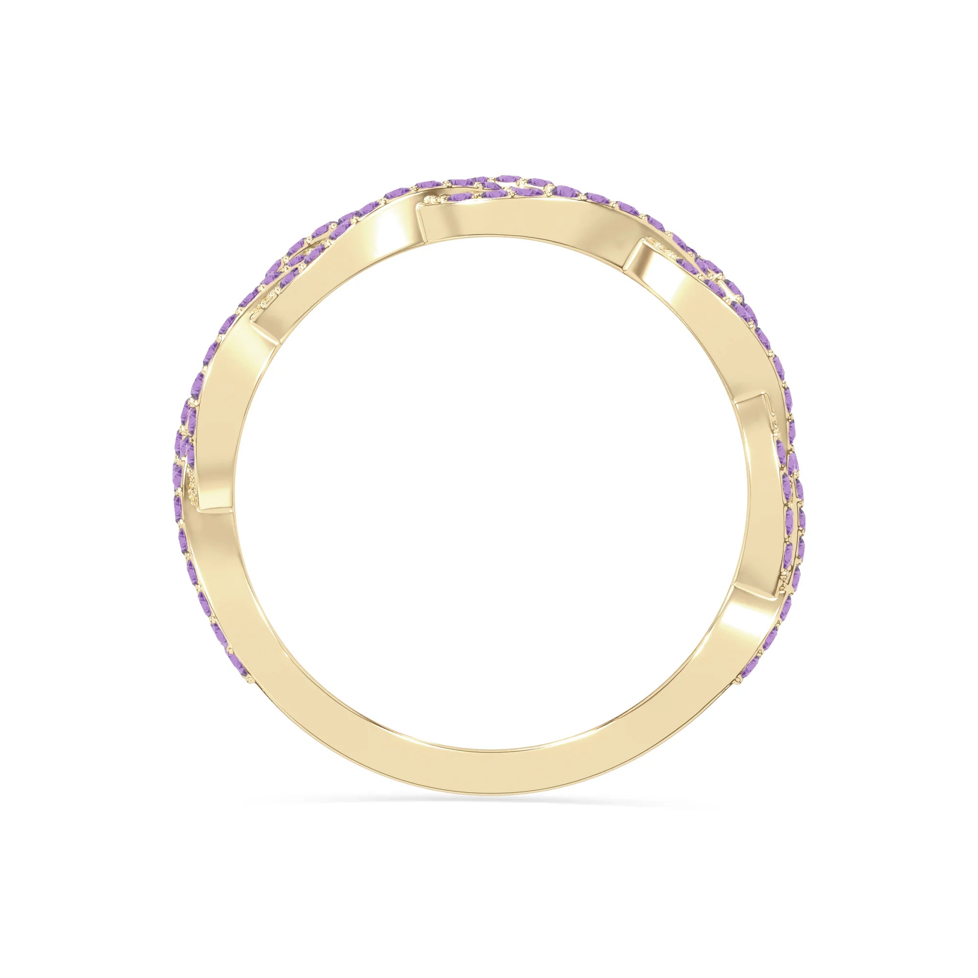 natural amethyst twisted braided wedding band rings in yellow gold vermeil