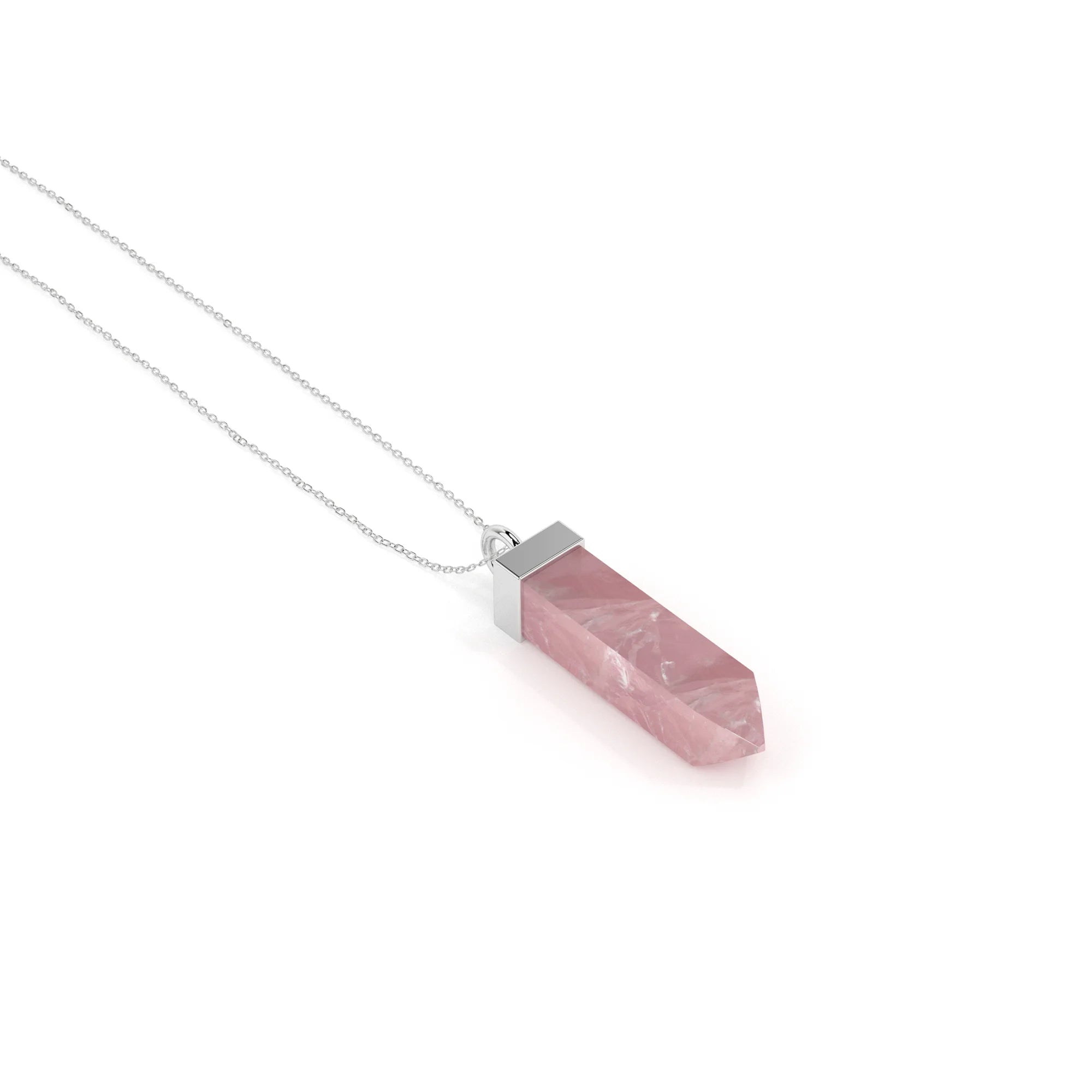 natural rose-quartz pentagon shape pendant necklace
